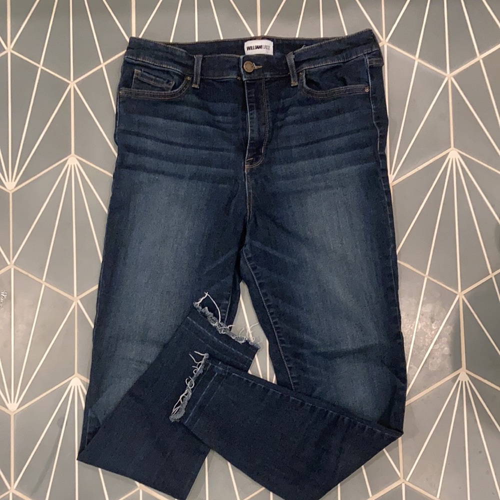 William Rast dark wash frayed hem skinnies